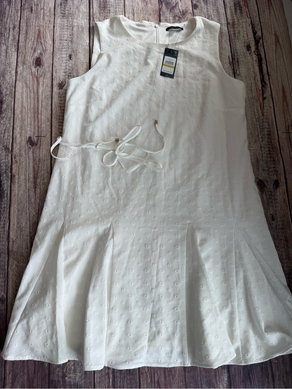 Tommy Hilfiger Ivy Flower Sleeveless Tie Waist A-line Dress White 14 NEW 3121